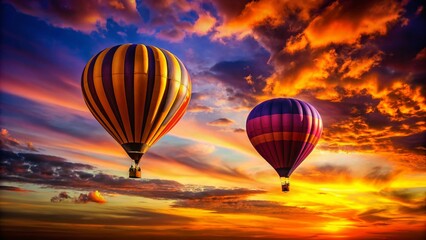 Obraz premium Silhouette of Two Hot Air Balloons at Sunset - Romantic Aerial View