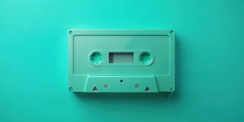 Fototapeta premium A Retro Teal Cassette Tape on a Smooth Surface, Evoking Nostalgia and a Sense of the Past