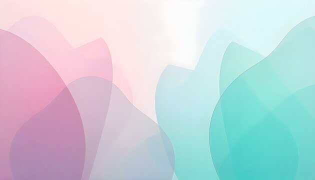 An abstract background with overlapping translucent shapes in pastel tones of lilac, blush pink, and seafoam green