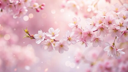 Delicate Pink Blossoms on a Branch, Softly Illuminated by a Gentle Light, Creating a Serene and Peaceful Springtime Scene