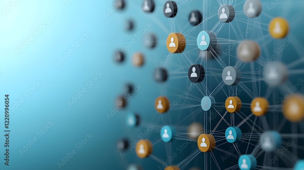 Aufkleber Conceptual digital artwork depicting the interconnected ecosystem of HR recruitment networks forming a circular web with candidate profiles data insights and AI driven talent acquisition processes