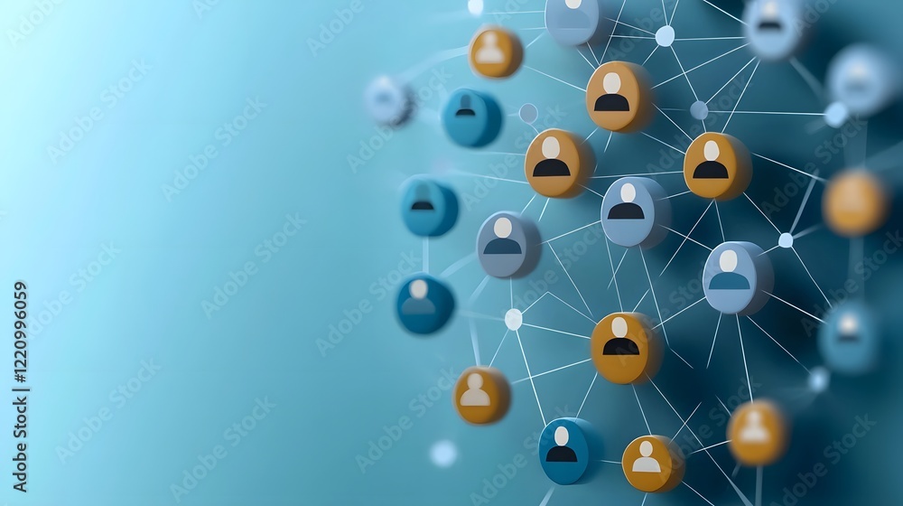 Aufkleber Conceptual digital artwork depicting the interconnected ecosystem of HR recruitment networks forming a circular web with candidate profiles data insights and AI driven talent acquisition processes