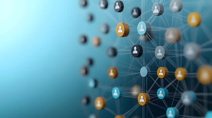 Conceptual digital artwork depicting the interconnected ecosystem of HR recruitment networks forming a circular web with candidate profiles data insights and AI driven talent acquisition processes