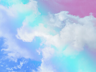 beauty sweet pastel blue and purple colorful with fluffy clouds on sky. multi color rainbow image. abstract fantasy growing light