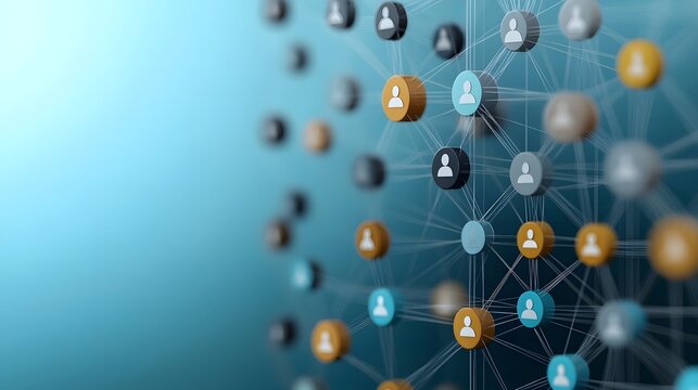 Conceptual digital artwork depicting the interconnected ecosystem of HR recruitment networks forming a circular web with candidate profiles data insights and AI driven talent acquisition processes