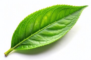 Obraz premium Single Green Tea Leaf Isolated on White, Minimalist Studio Shot