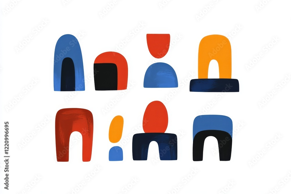 Poster colorful abstract shapes arranged in a creative pattern on a white background showcasing modern desi