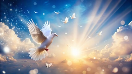 Sky Funeral Dove Background: Peaceful Remembrance Copy Space for Text, Memorial Service Image