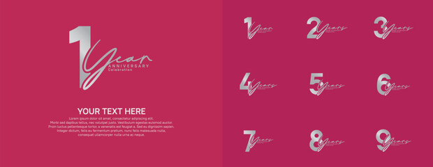 Anniversary logo set vector design, silver color for celebration event