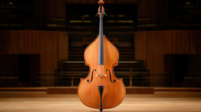 majestic octobass glowing under warm lighting in grand concert hall
