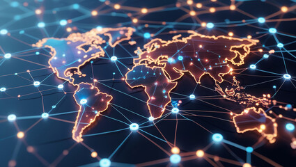 Abstract Global Network Map Visualizing Digital Connections Worldwide