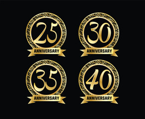 Golden anniversary logos celebrating 25, 30, 35, and 40 years