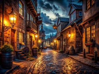 Fototapeta premium Nighttime Pirate Street Scene: Long Exposure Photography of a Mysterious Alleyway