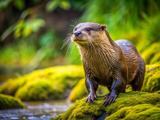 North American River Otter Walking on Riverbank - Wildlife Stock Photo