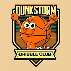 Obraz premium Happy Basketball Sport mascot cartoon character in Vintage Style