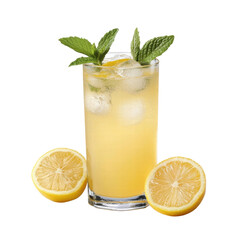 Refreshing Tall Glass of Lemonade with Mint and Lemon Slices for a Summer Vibe, cut out