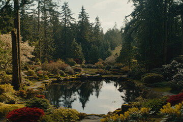 Serene Garden Pond Landscape with Lush Greenery