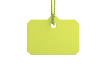 Isolated Mock up of empty green tag with matching string against transparent background, perfect for branding, sales, or gift packaging mockups. Concept of simplicity, elegance, and versatile design