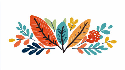 Fototapeta premium Autumnal Leaf and Floral Arrangement: A Colorful Botanical Illustration