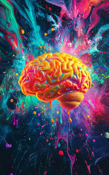 Brainstorm of Ideas: A vibrant and artistic depiction of a brain, exploding with vivid colors, symbolizing innovation, creativity, and the power of the mind.