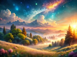 Fototapeta premium Panoramic Animated Nature Scene: 4K Gradient Background with Dust Particles