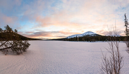 Beautiful winter landscape in Finnish Lapland around Akaslompolo, Finland