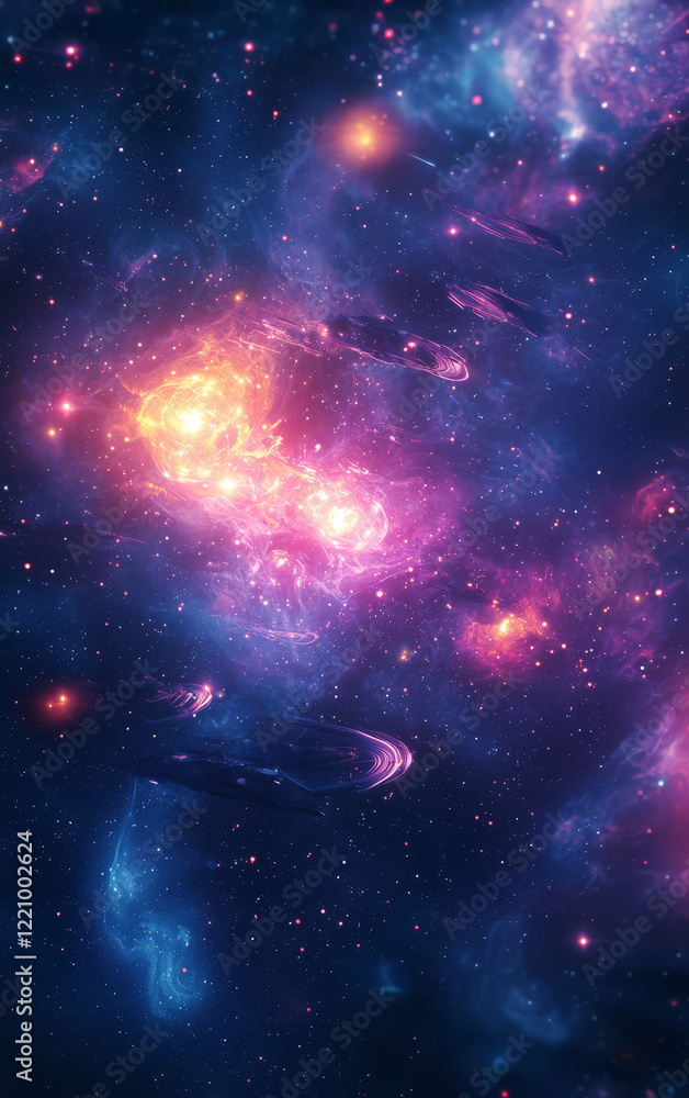 Poster celestial tapestry: a mesmerizing display of celestial phenomena, with vibrant nebulae and galaxies 