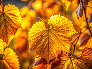 Obraz premium Panoramic Close-Up of Vibrant Yellow Autumn Wild Grape Leaves