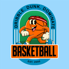 Happy Basketball Sport mascot cartoon character in Vintage Style
