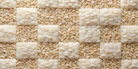 A Textured Composition of White and Brown Rice Grains Arranged in a Checkerboard Pattern