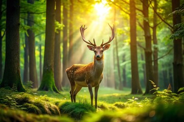Obraz premium Panoramic Forest Landscape with Graceful Deer - Stunning Nature Photography