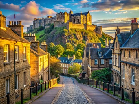 Panoramic Edinburgh Castle View from Vennel, Scotland - Majestic Landmark