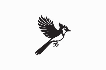 Blue Jay Bird vector silhouette black and white image made by adobe illustrator.