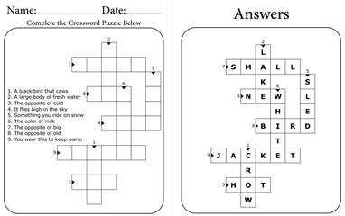 Educational Crossword Worksheet: Fun & Interactive Word Puzzle for Kids