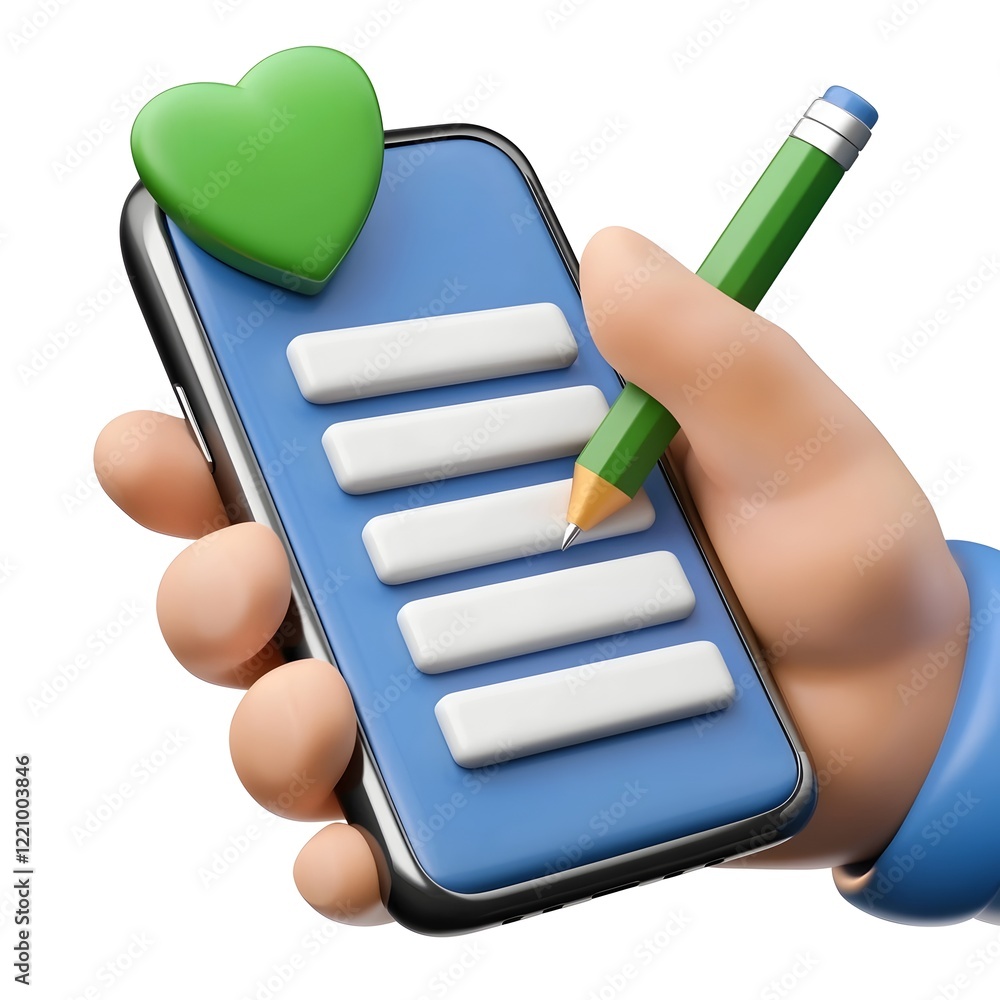 Aufkleber Conceptual 3D Cartoon Image of a Smartphone Checklist Being Reviewed in Hand with a Productivity and Organization Theme  Showcasing Digital Task Management Time Planning and Workflow Solutions