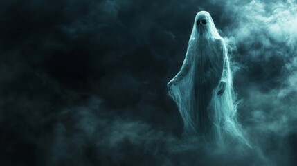 Ethereal Ghost Figure with Vapor Trails in a Misty Background