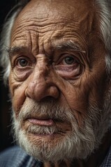 Close-up portrait of an elderly man's weathered face, showing the passage of time and life's experiences.
