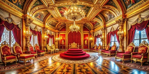 Fototapeta premium Panoramic Royalty: Majestic King's Throne Room in a Grand Palace