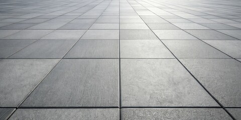 A perspective view of a large expanse of uniformly laid gray square paving stones, featuring subtle textural variations and narrow grout lines creating a clean and modern aesthetic.