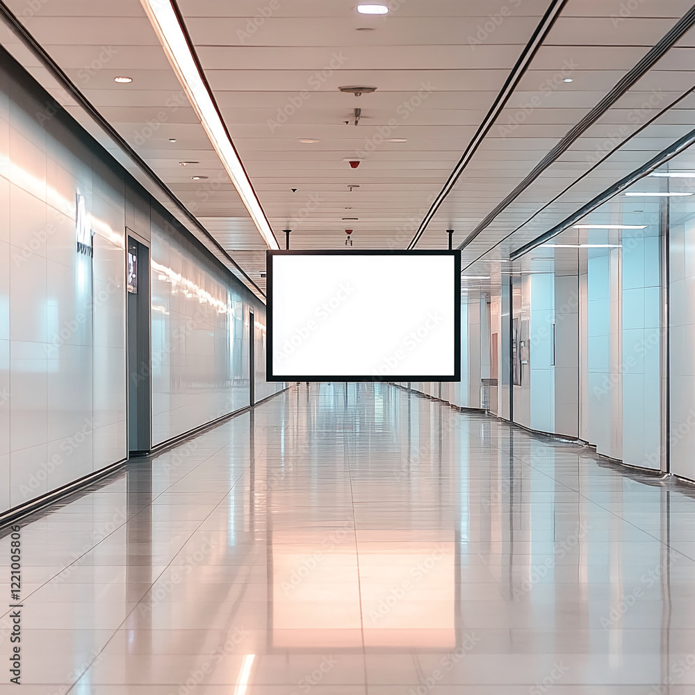 Aufkleber empty modern corridor with a blank display, free space for text or advertisement mockup