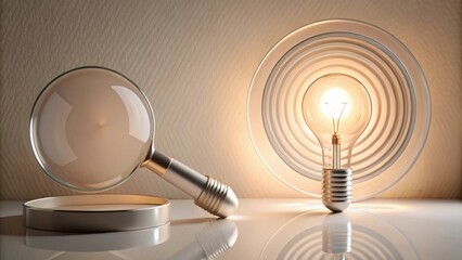 Illuminating Discoveries A Magnifying Glass and Glowing Lightbulb Symbolize the Pursuit of Knowledge and Innovative Solutions