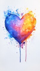 A vibrant watercolor heart with splashes of color. Perfect for love, creativity, and artistic expression themes.