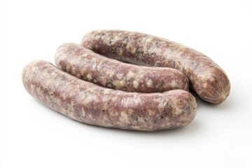 Savory bologna sausage links showcasing rich texture and color against a clean white background ideal for culinary presentations