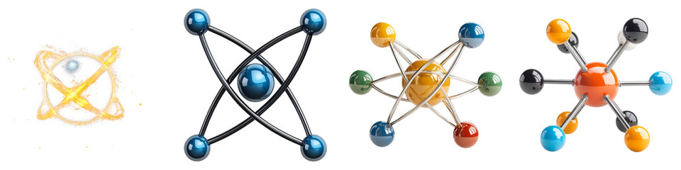 atom and quantum clipart concept. Molecular structures displayed in a colorful and abstract design against a white background. on Transparent background.