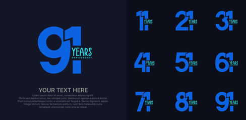 Anniversary logo set vector design, blue color for celebration event