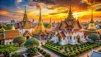 Obraz premium Panoramic View of Grand Temple Complex in Bangkok, Thailand