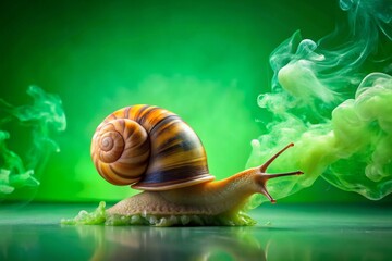 Speedy Snail Success: Green Screen Isolated Food Photography with Cute Bubble Smoke Effect