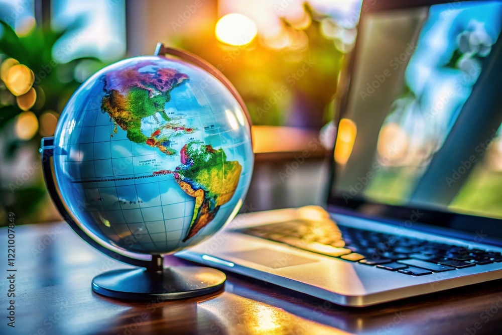Poster spinning globe on computer screen - candid video loop background