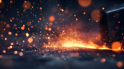 Fototapeta premium Molten Steel Shaping with Power Hammer in Traditional Forge Environment