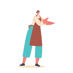 Female Character Wear Apron Isolated on White Background. Waitress, Housewife, Barista or Chief Woman Wear Uniform